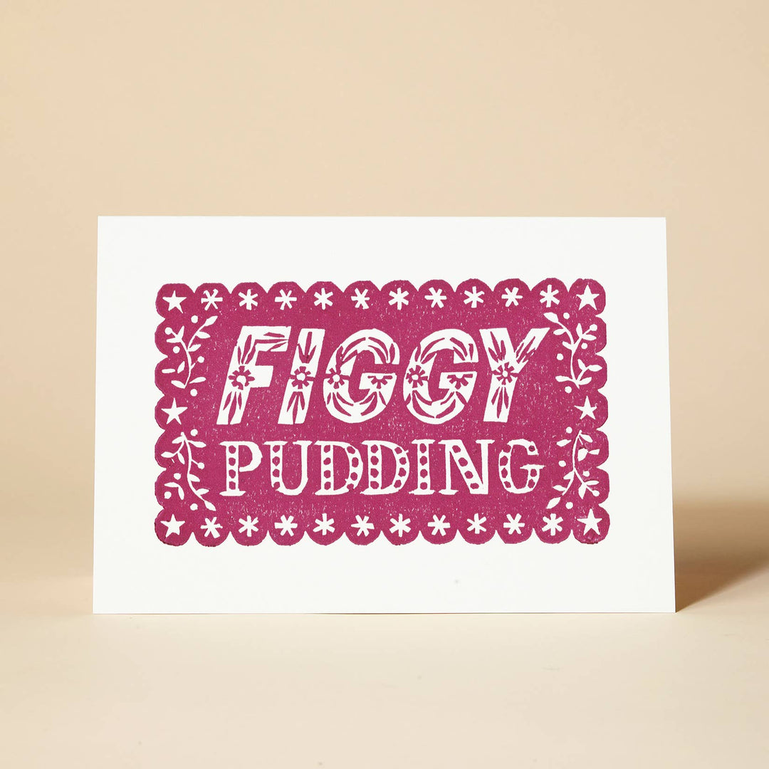 Figgy Pudding Linocut Christmas Card - Violet Elizabeth - 