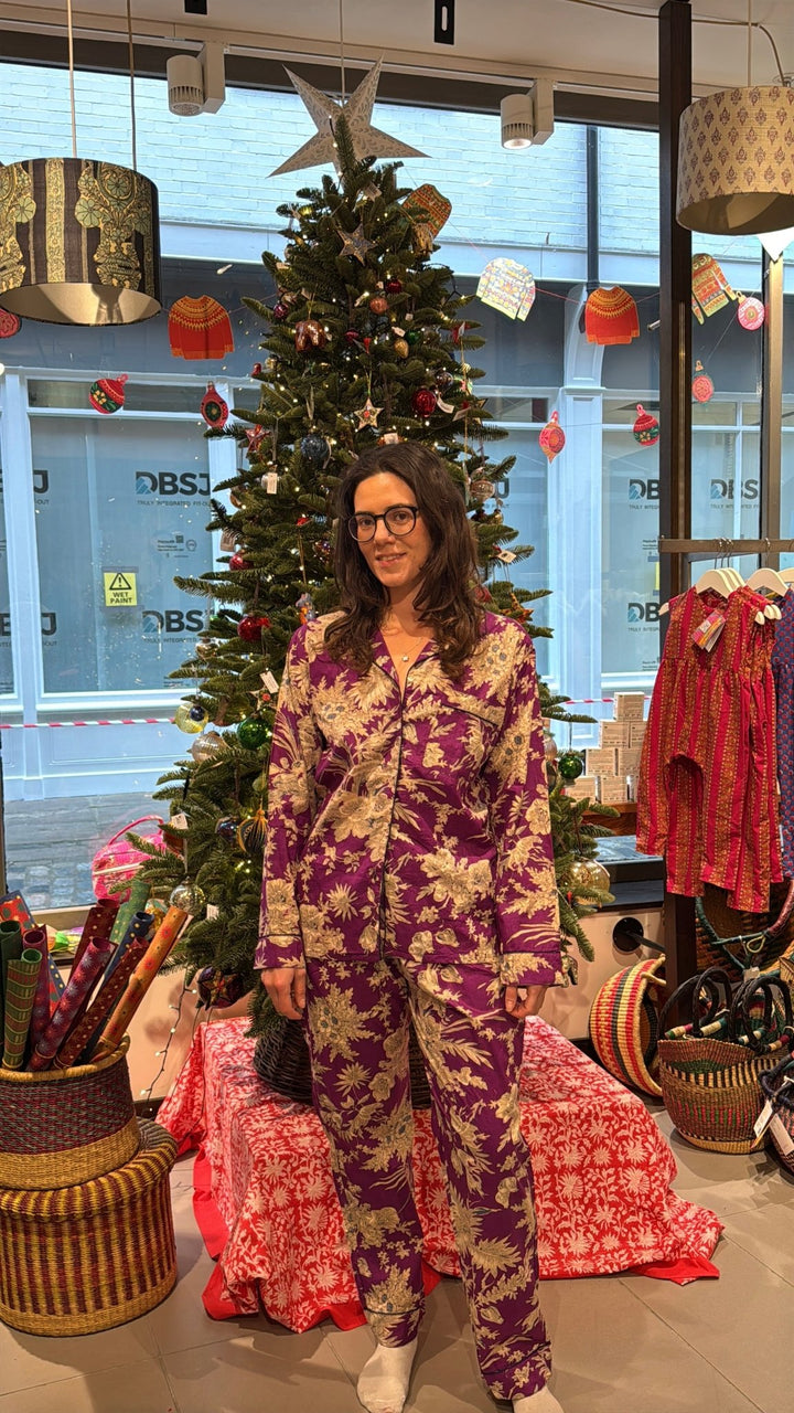 French Violet Foliage Cotton Pyjamas - Violet Elizabeth - Clothing