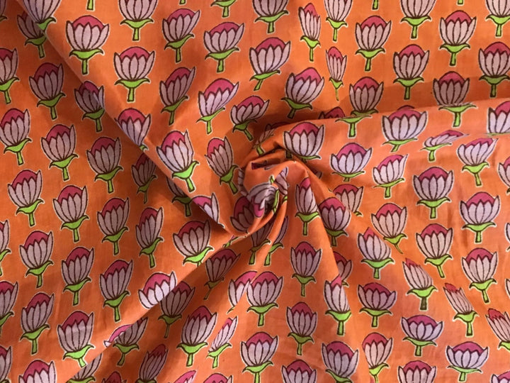 Fuschia Flower Screen Printed Screen Printed Cotton Fabric