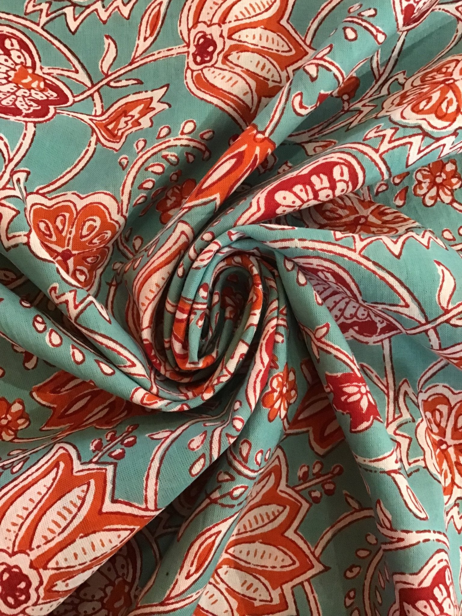 Futuristic red flower Block Printed Fabric - Violet Elizabeth - Haberdashery