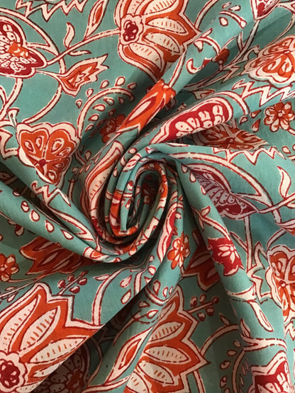 Futuristic red flower Block Printed Fabric - Violet Elizabeth - Haberdashery