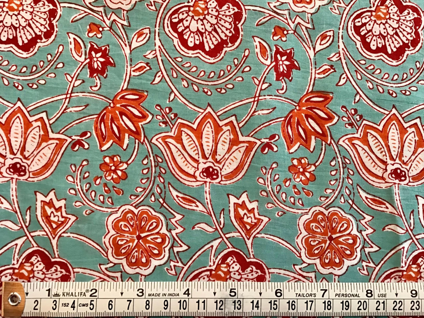 Futuristic red flower Block Printed Fabric - Violet Elizabeth - Haberdashery