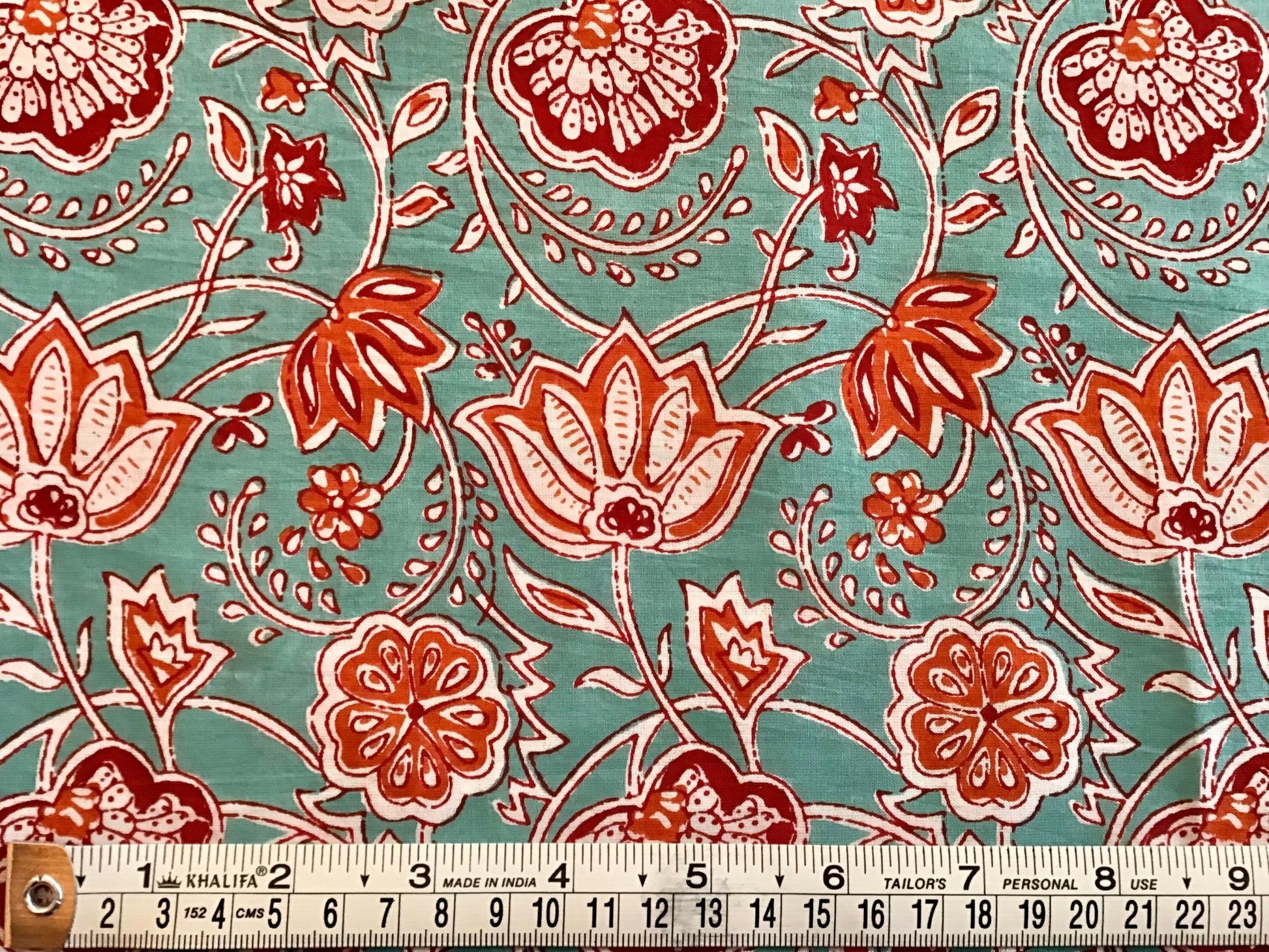 Futuristic red flower Block Printed Fabric - Violet Elizabeth - Haberdashery