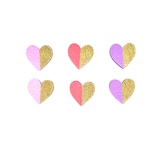 Gold edge hearts set pinks wooden earrings eco friendly - Violet Elizabeth - Jewellery