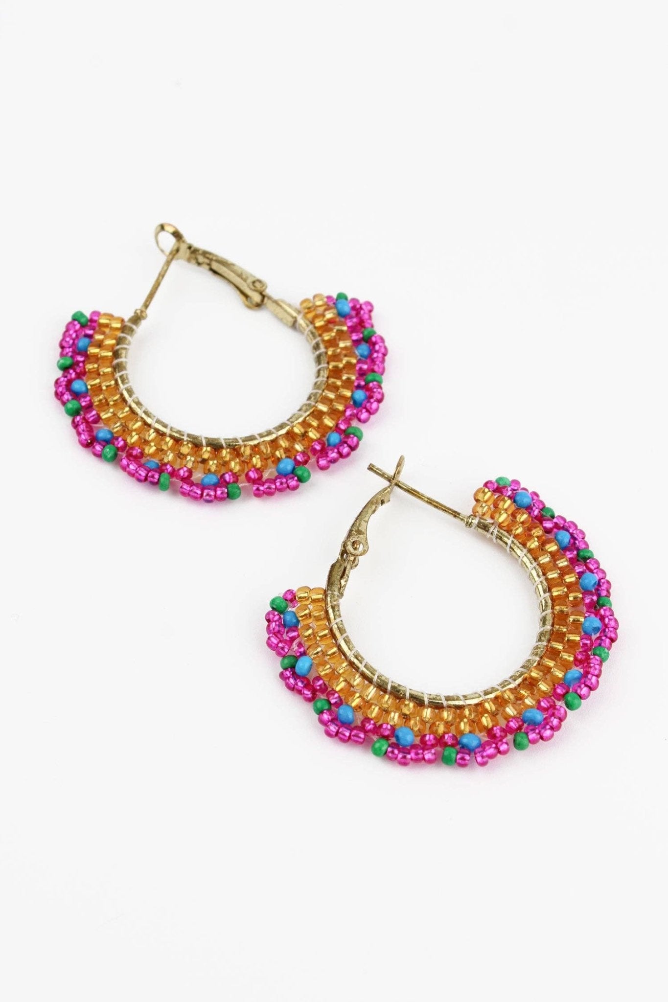 GOLD & PINK BEADED HOOP EARRINGS - Violet Elizabeth - Jewellery