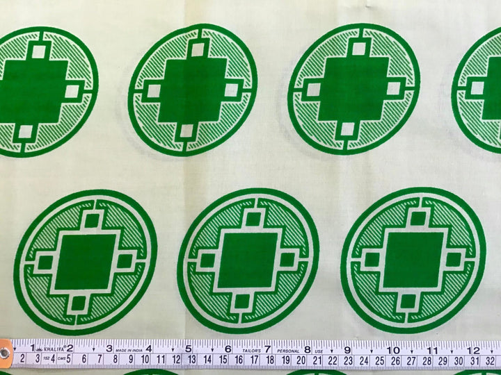 Green Circles And Squares Wax Print Fabric
