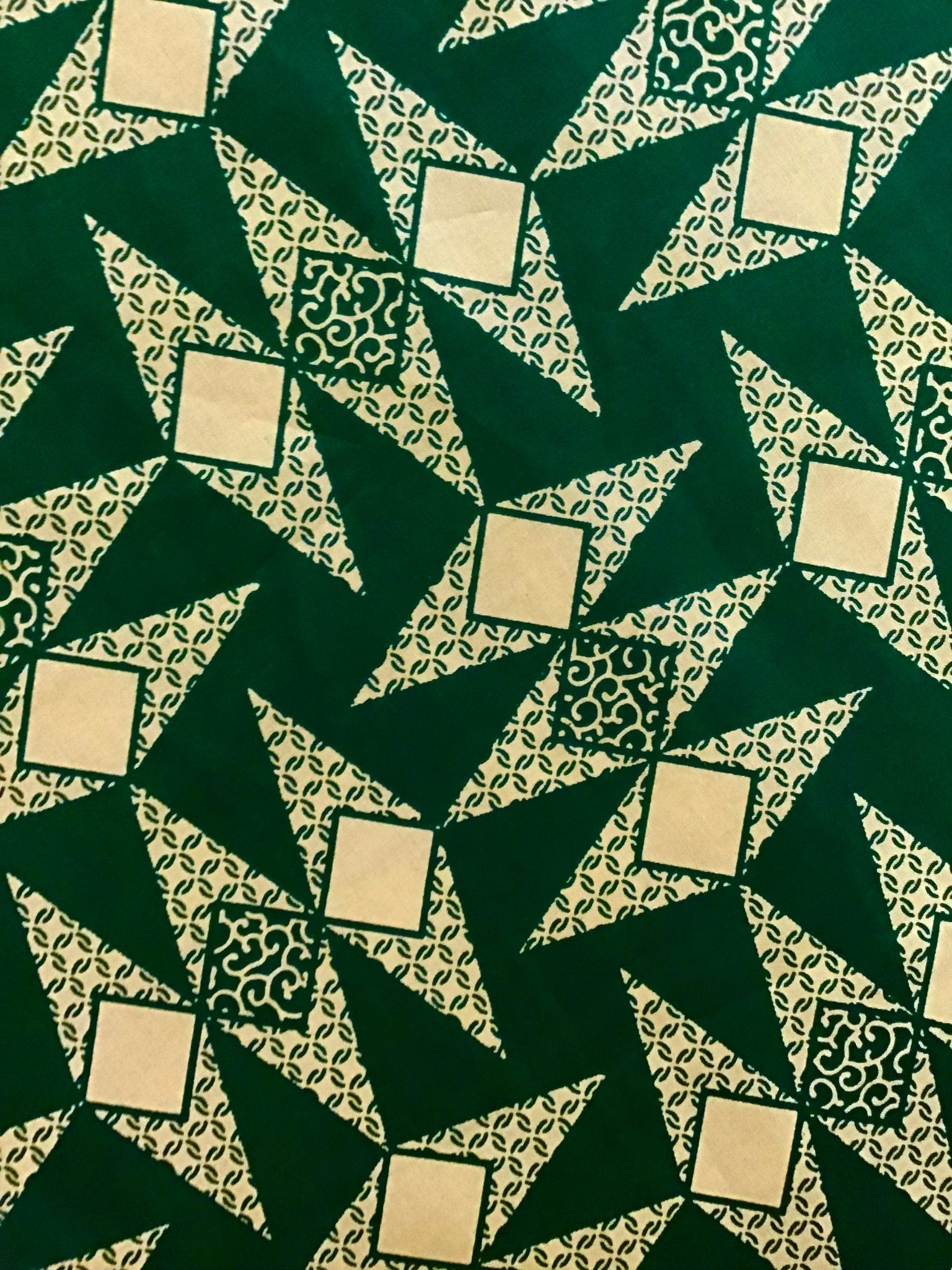 Green geometric Wax print fabric - Violet Elizabeth - Haberdashery