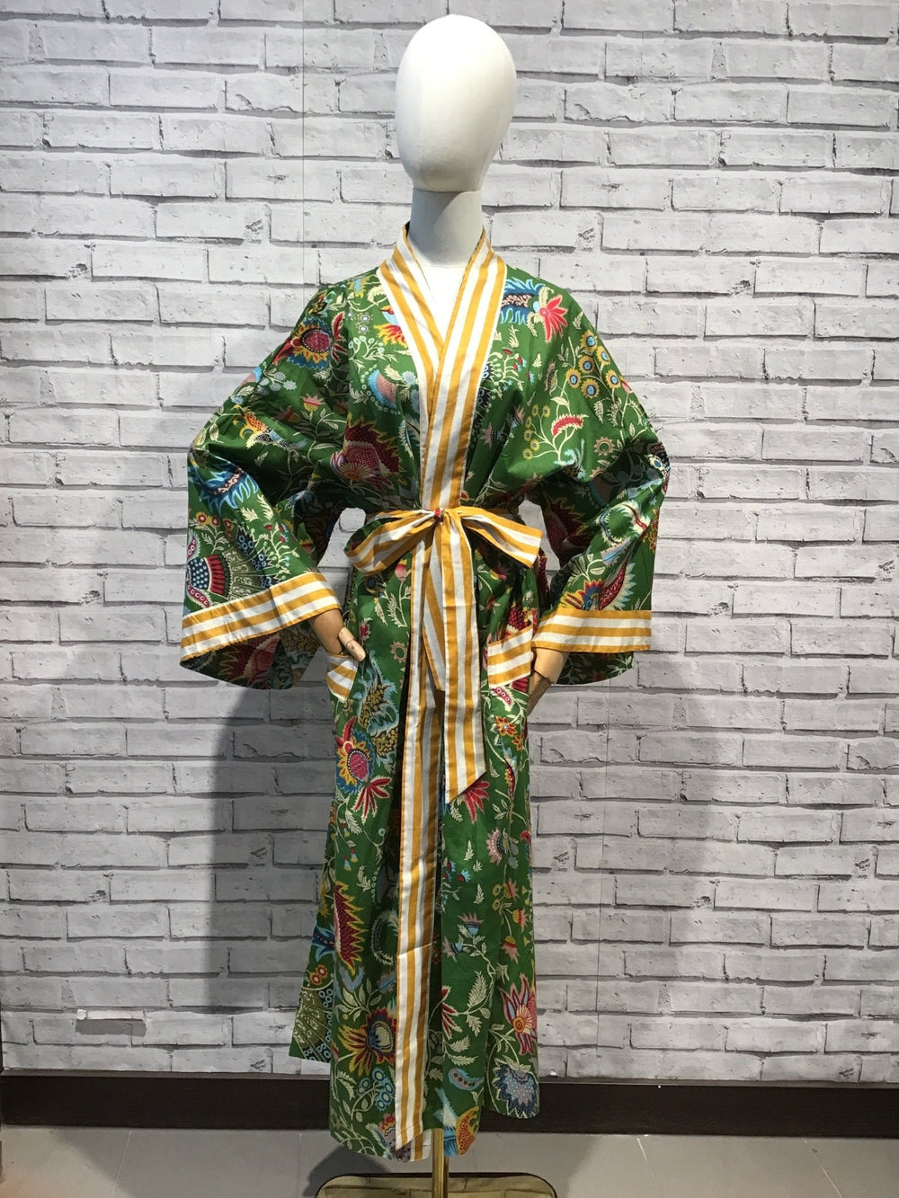 Green Paisley Long Cotton Robe - Violet Elizabeth - Clothing