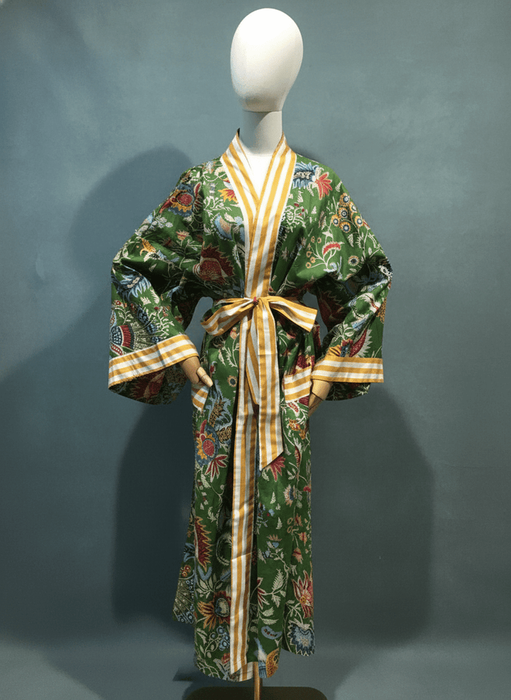 Green Paisley Long Cotton Robe - Violet Elizabeth - Clothing