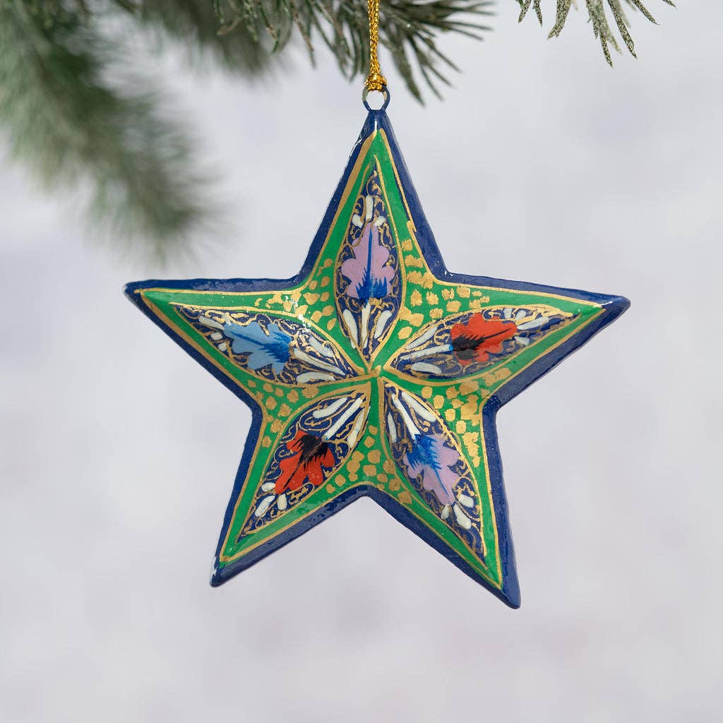 Green Trellis Paper Mache 3D Hanging Star - Violet Elizabeth - Christmas Decorations