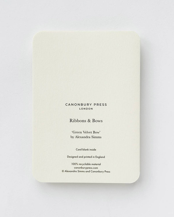 Green Velvet Bow Greeting Card | Birthday Card - Violet Elizabeth - 