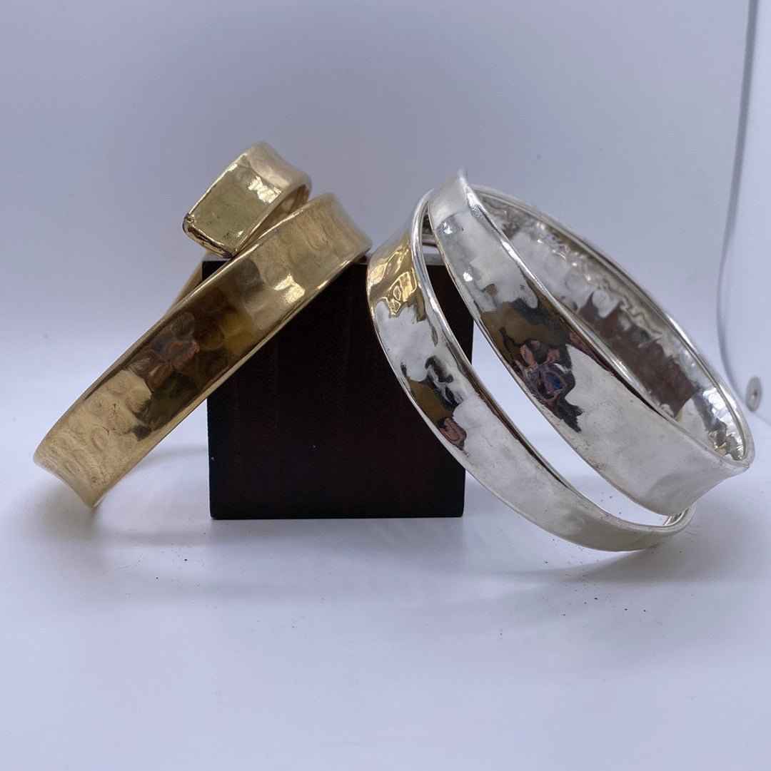 Hammered Slinky Cuff: Brass Or Silver Plated