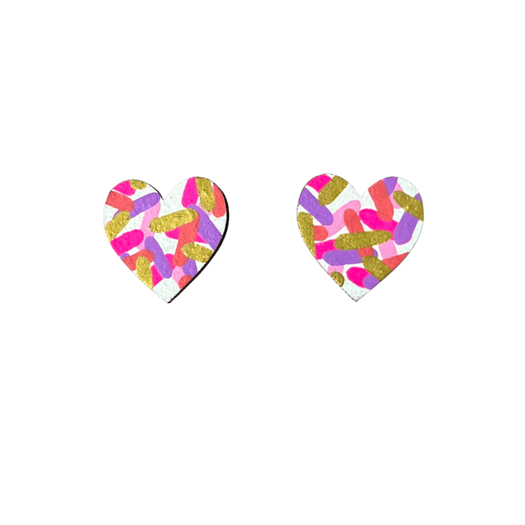 Hand painted confetti print midi heart studs eco friendly - Violet Elizabeth - 
