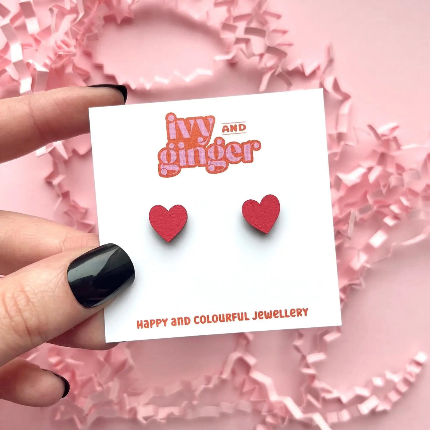 Hand painted mini bright red heart earring studs - Violet Elizabeth - 