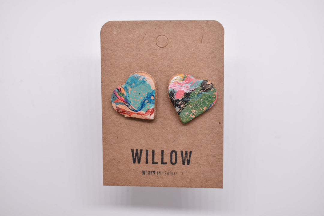 Heart Marbled Leather Earrings - Violet Elizabeth - Jewellery