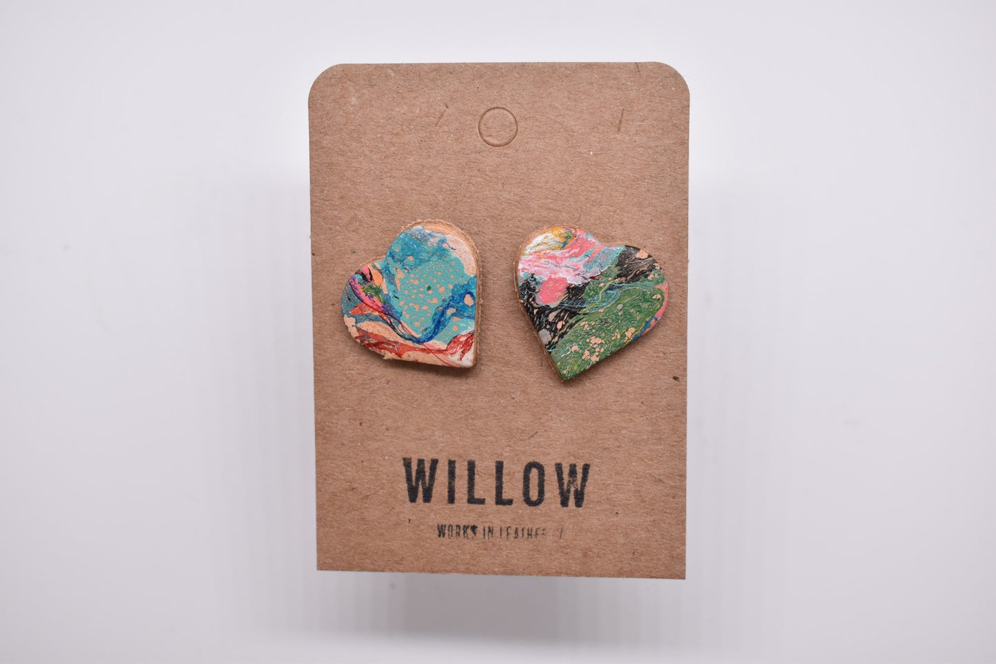 Heart Marbled Leather Earrings - Violet Elizabeth - Jewellery