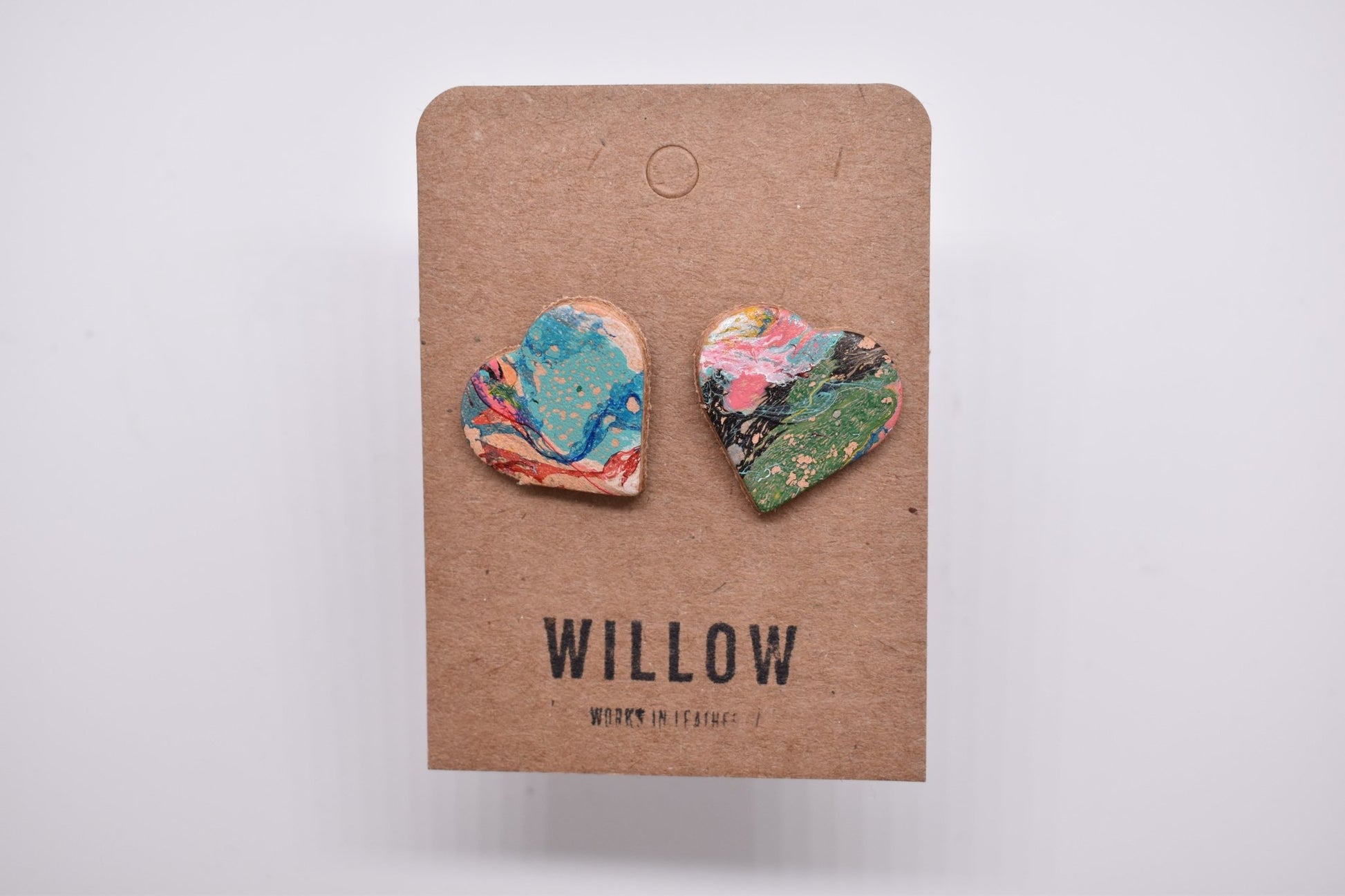 Heart Marbled Leather Earrings - Violet Elizabeth - Jewellery