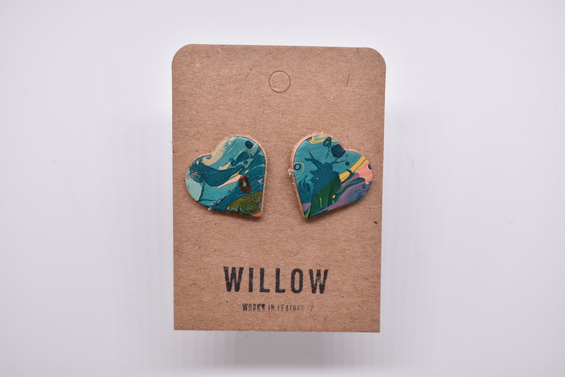 Heart Marbled Leather Earrings - Violet Elizabeth - Jewellery