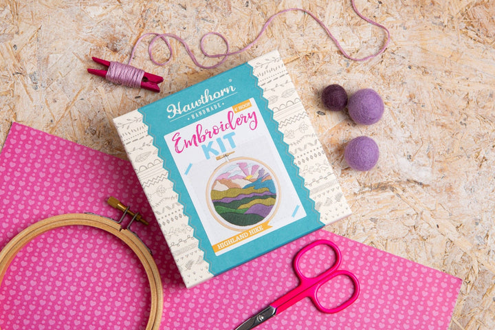 Highland Hike Mini Embroidery Kit | Complete Craft Kit for Beginners - Violet Elizabeth - Haberdashery
