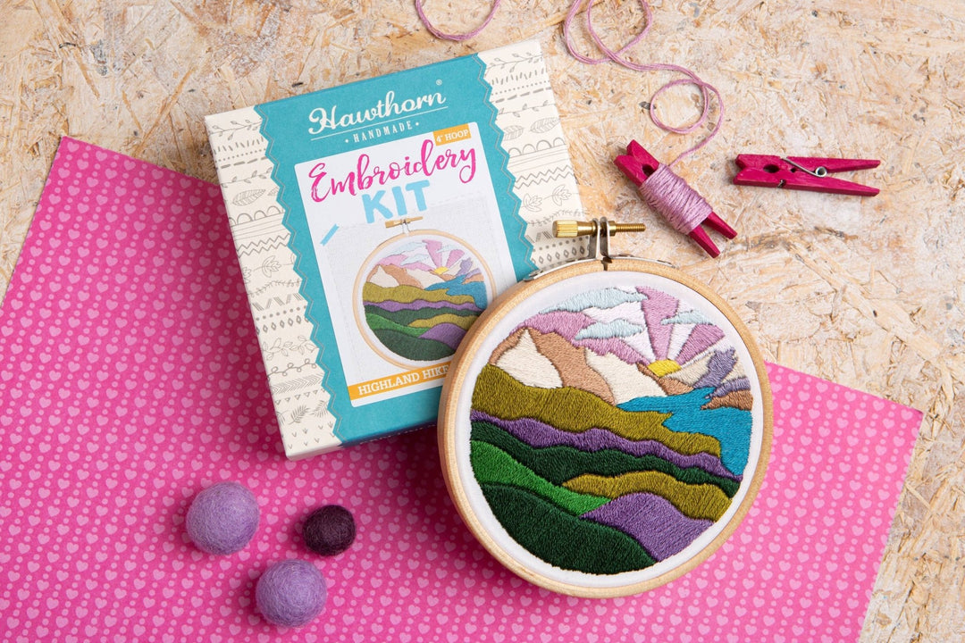 Highland Hike Mini Embroidery Kit | Complete Craft Kit for Beginners - Violet Elizabeth - Haberdashery