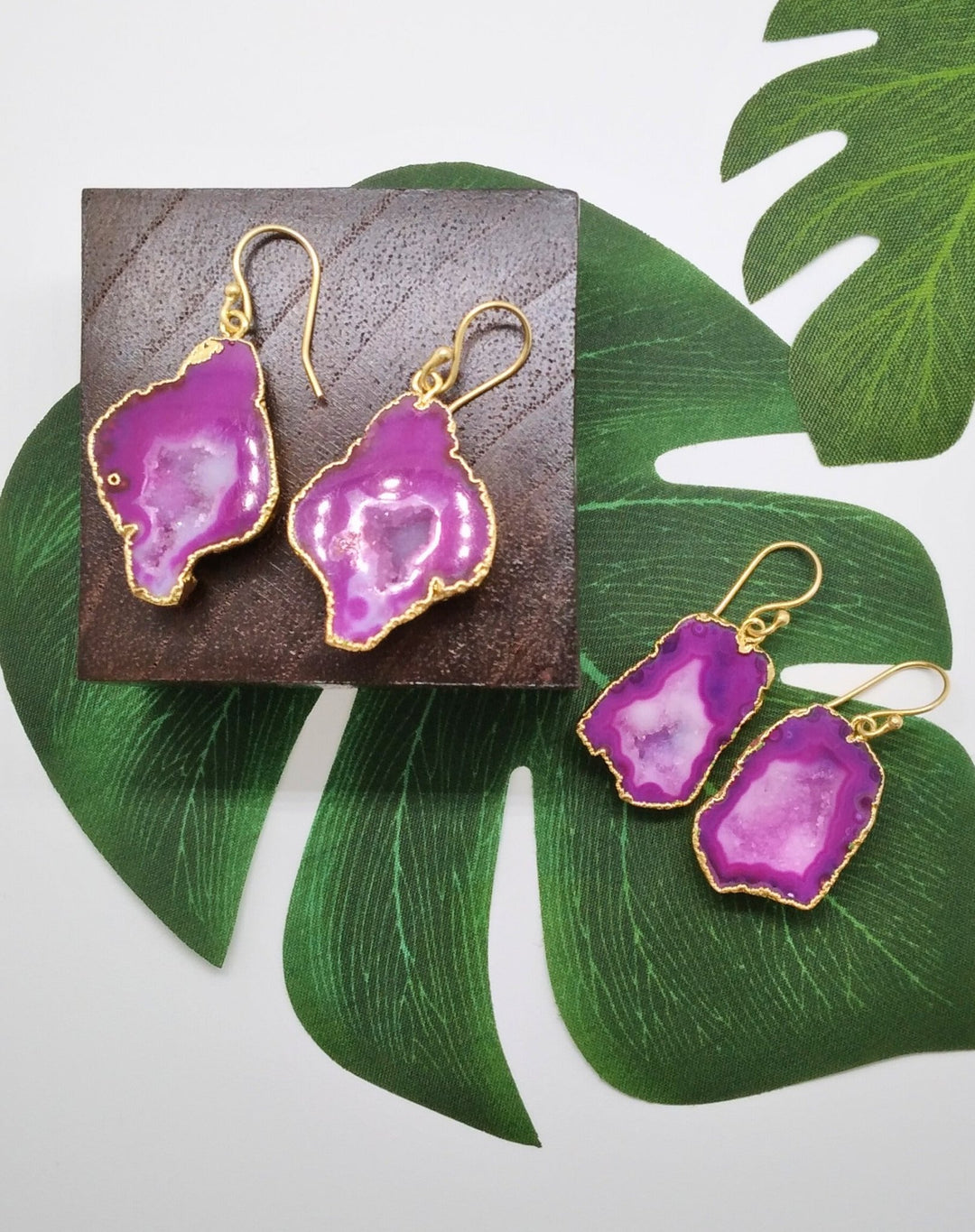 Hot Pink Geode Druzy Earrings - Violet Elizabeth - Jewellery