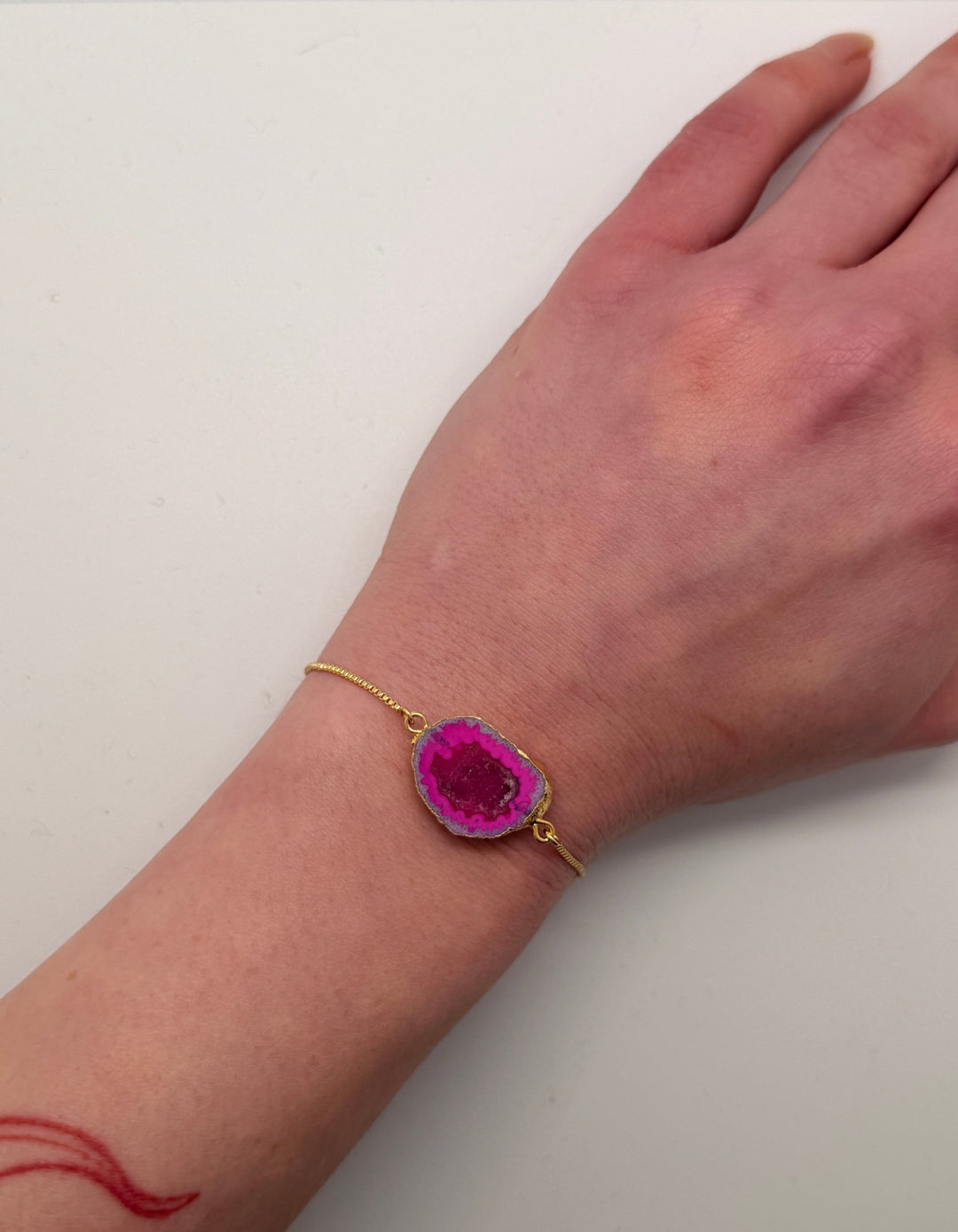 Hot Pink Half Geode Druzy Bracelet - Violet Elizabeth - Jewellery