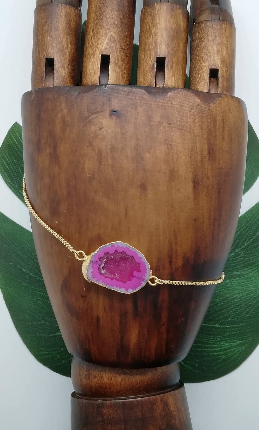 Hot Pink Half Geode Druzy Bracelet - Violet Elizabeth - Jewellery