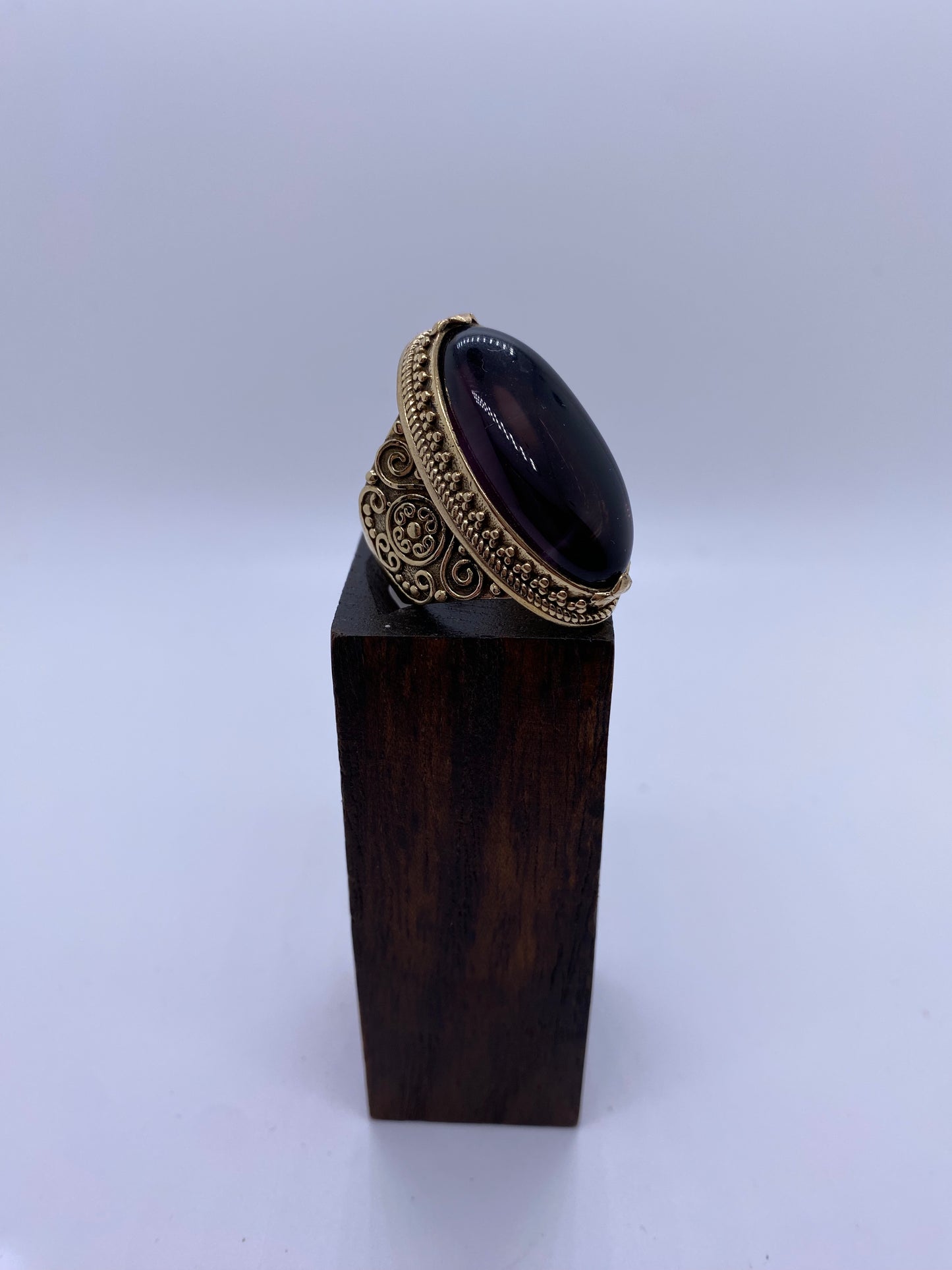 Vintage Engraved Brass Ring: Various gemstones - Violet Elizabeth