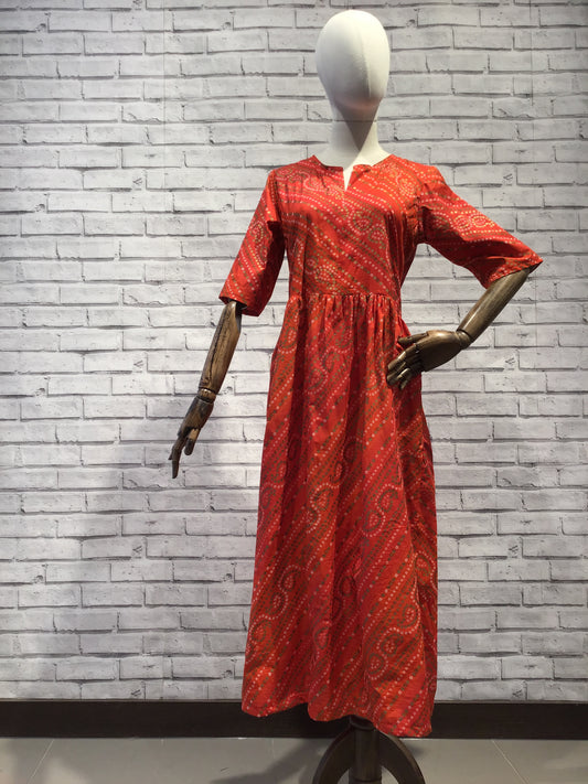 Drawstring Dress in red and gold Pattern - Violet Elizabeth