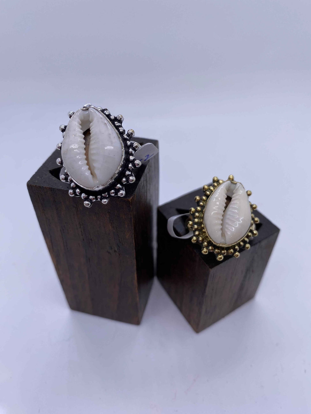 Decorative Cowrie Shell Ring: Brass And Silver Plated Brass