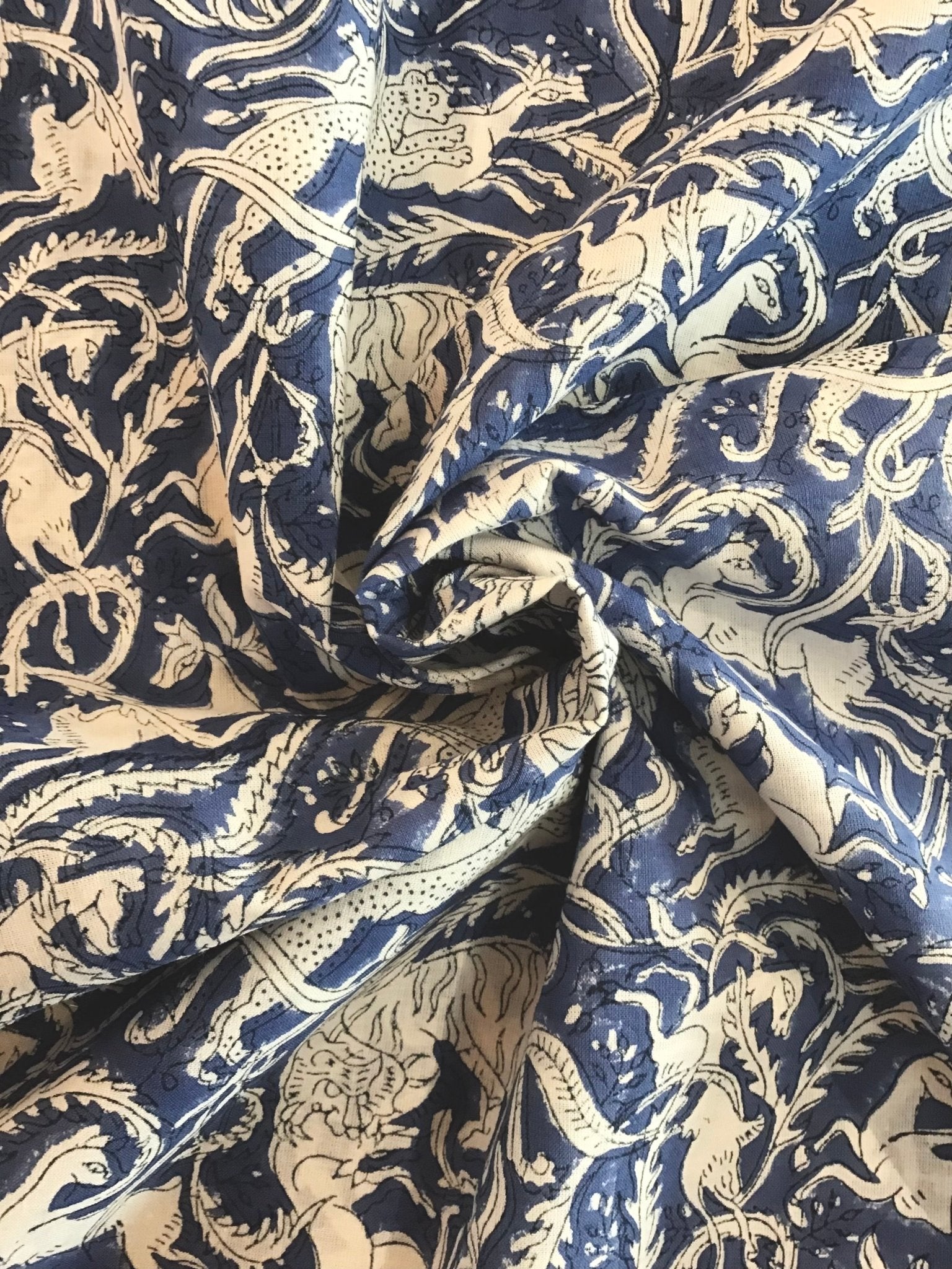 indigo hunt organic cotton Block Printed Fabric - Violet Elizabeth - Haberdashery