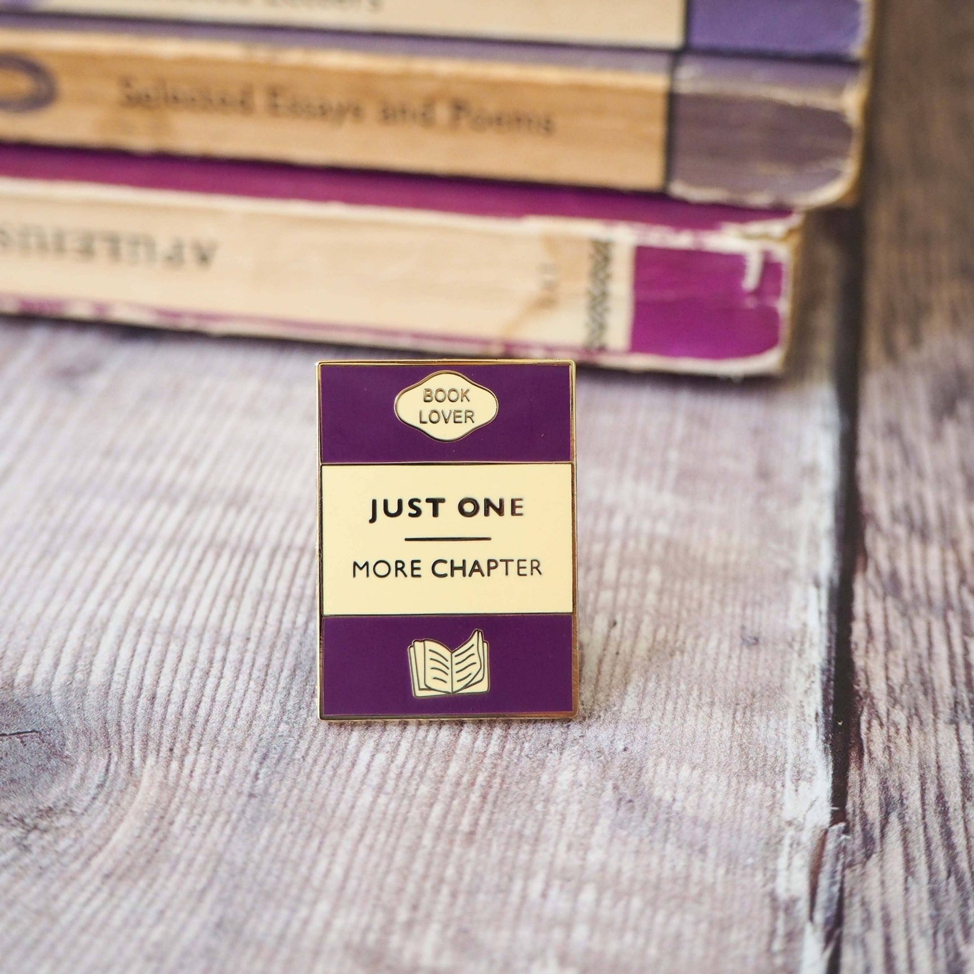 'Just One More Chapter' - Book Lover Enamel Pin Badge - Violet Elizabeth - Badge