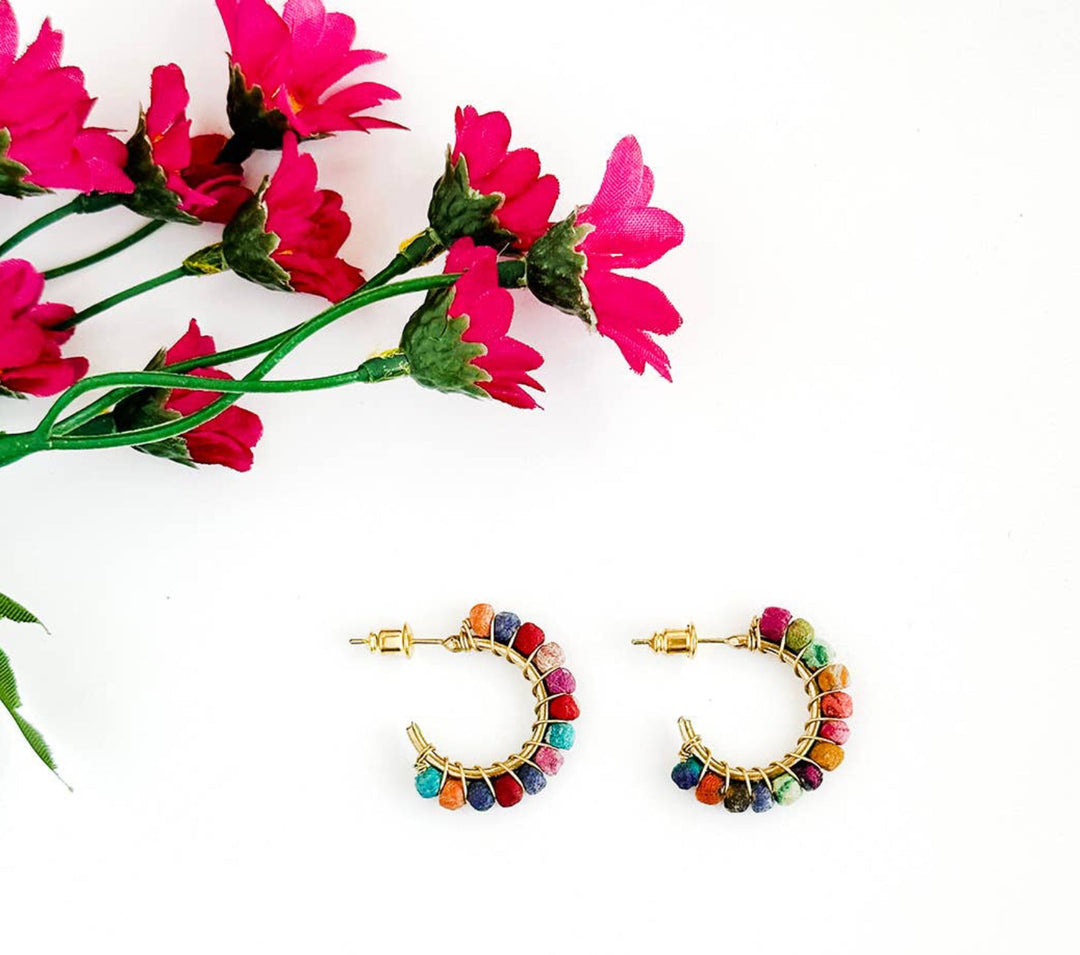 Kantha Milieu Mini Hoops - Violet Elizabeth - Jewellery