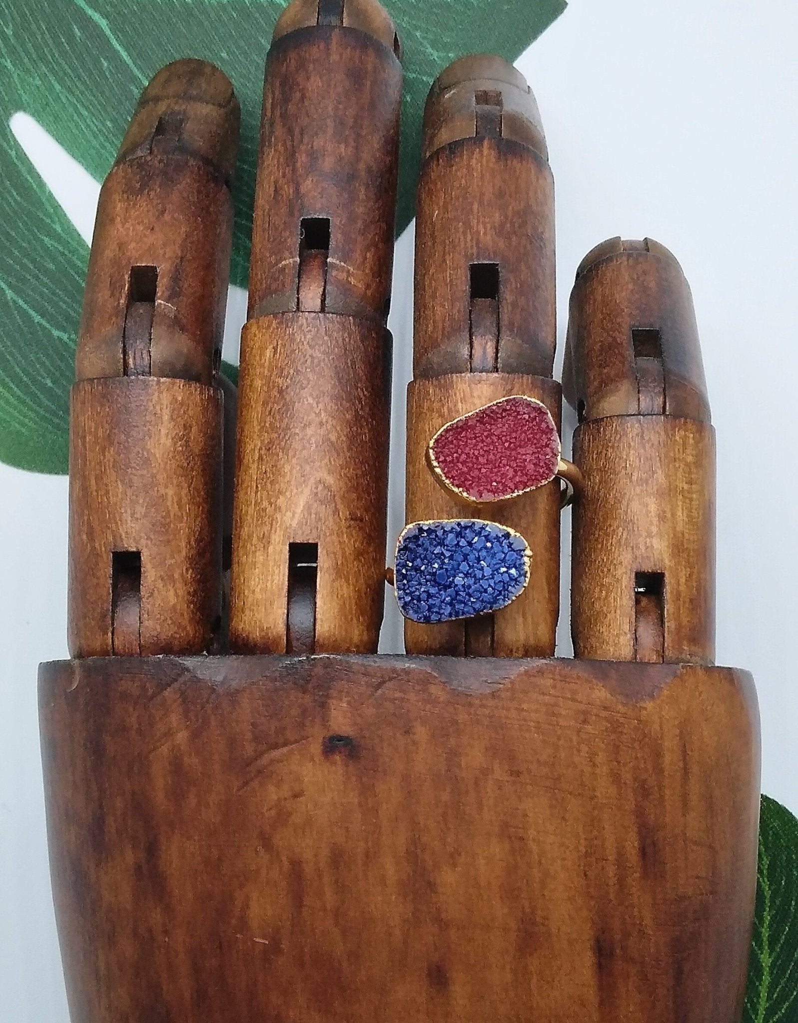 Magenta and Blue Double Druzy Agate Ring - Violet Elizabeth - Jewellery