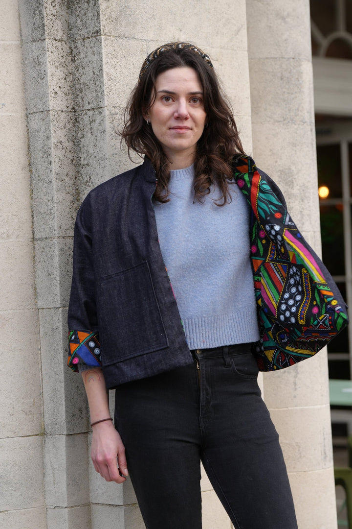 Marquise Spirit: Denim And African Wax Print Reversible Jacket - Violet Elizabeth - Clothing