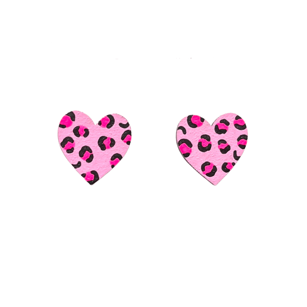 Midi neon pink leopard print heart hand painted earrings - Violet Elizabeth - 
