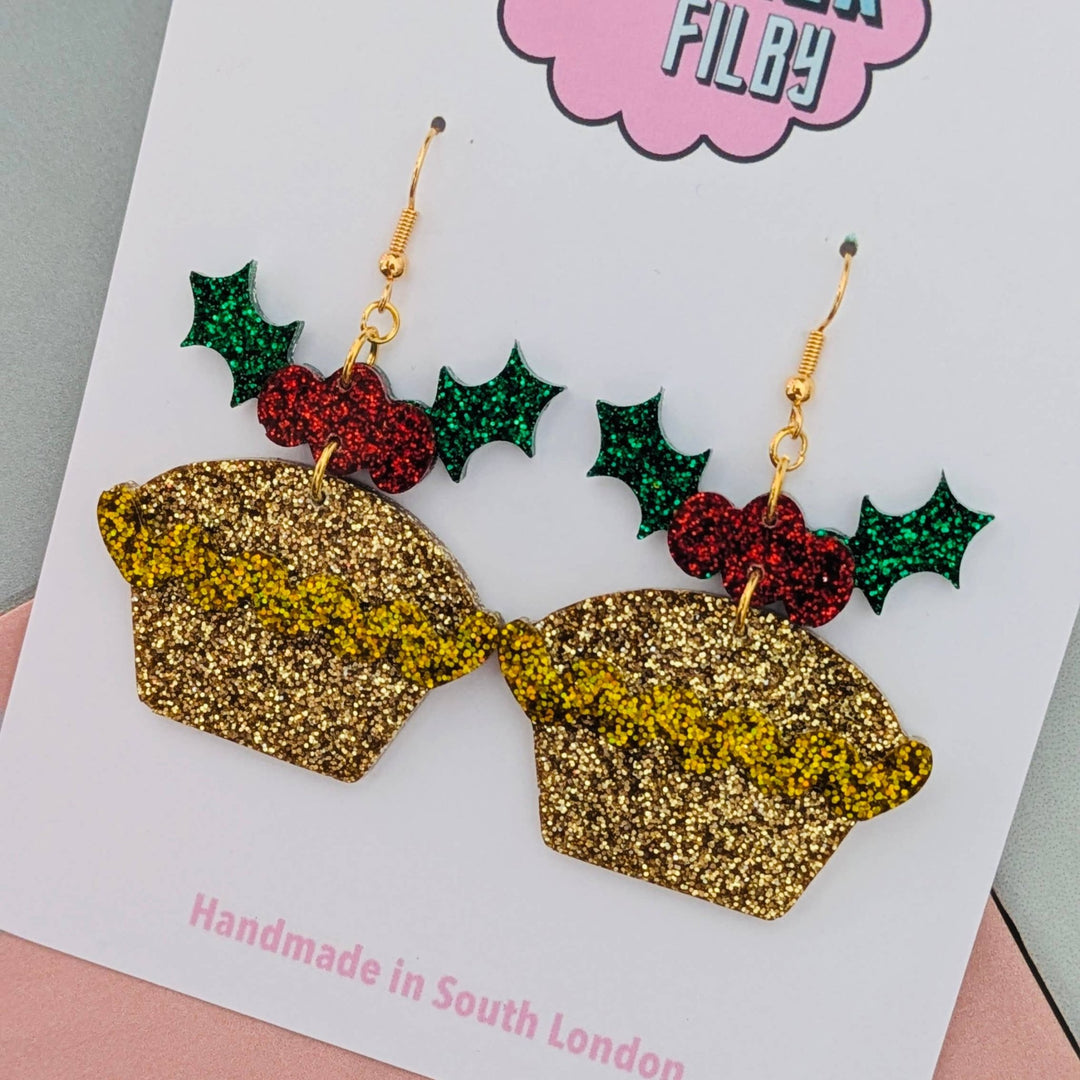 Mince Pie Glitter Christmas Earrings - Violet Elizabeth - Jewellery