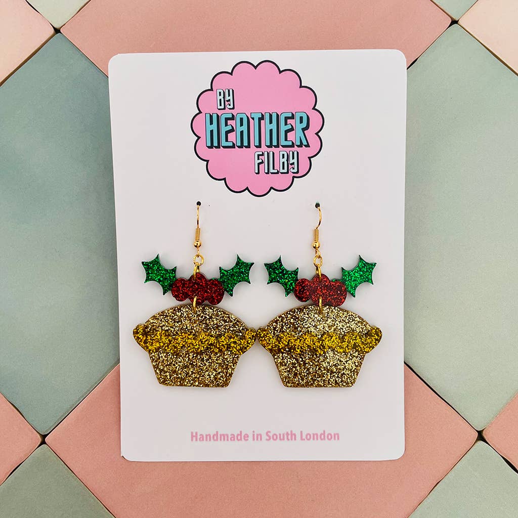 Mince Pie Glitter Christmas Earrings - Violet Elizabeth - Jewellery