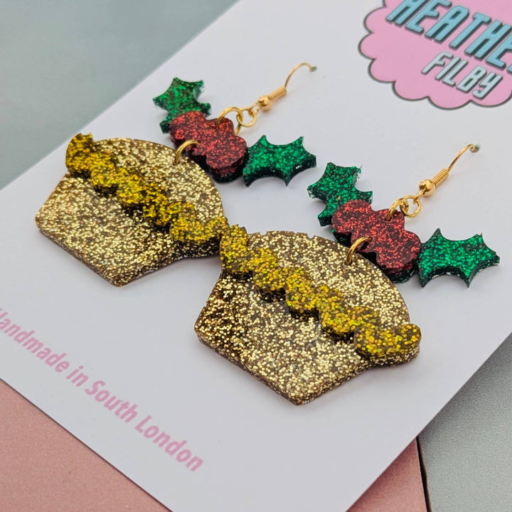 Mince Pie Glitter Christmas Earrings - Violet Elizabeth - Jewellery