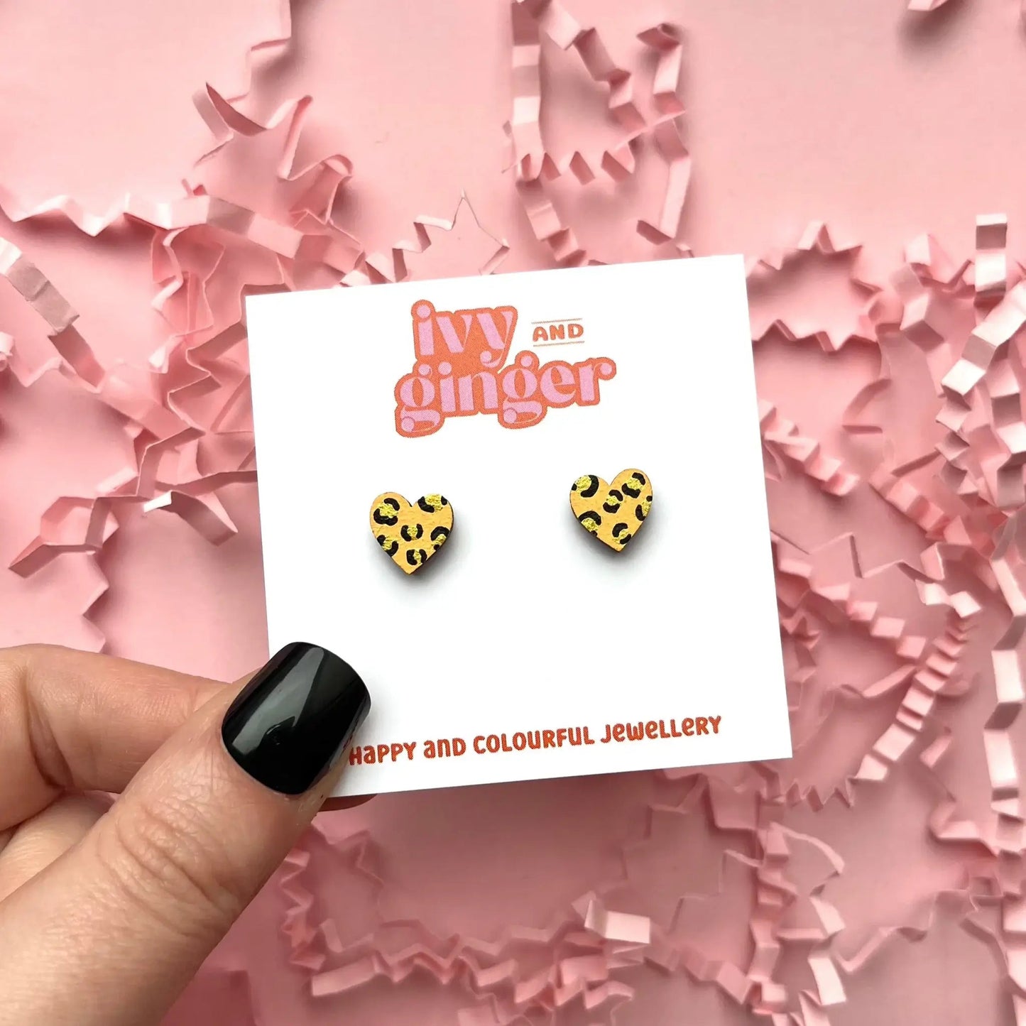 Mini leopard print heart yellow and gold stud earrings - Violet Elizabeth - 