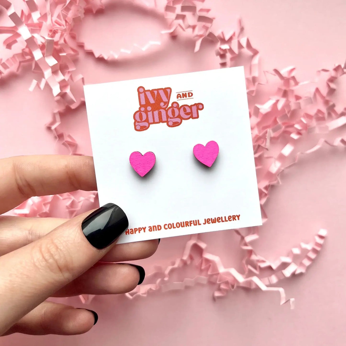 Mini neon pink heart hand painted stud earrings - Violet Elizabeth - 