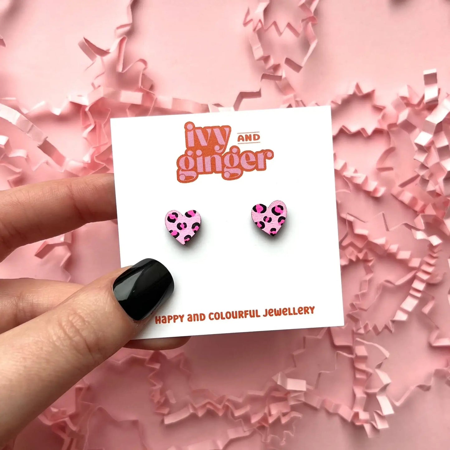 Mini neon pink leopard print statement heart stud earrings - Violet Elizabeth - 