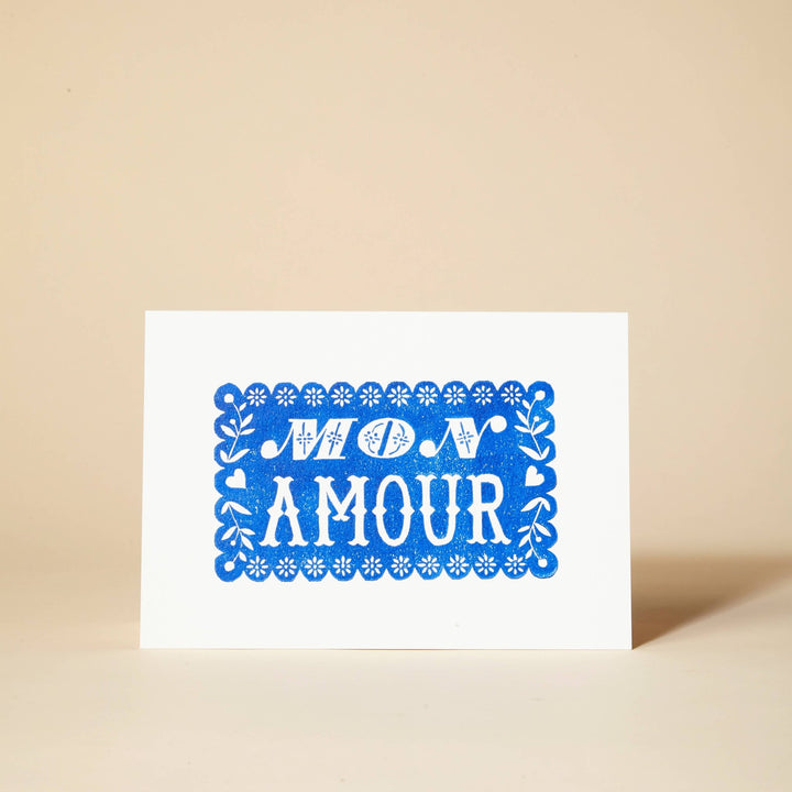 Mon Amour Linocut Greeting Card - Violet Elizabeth - 
