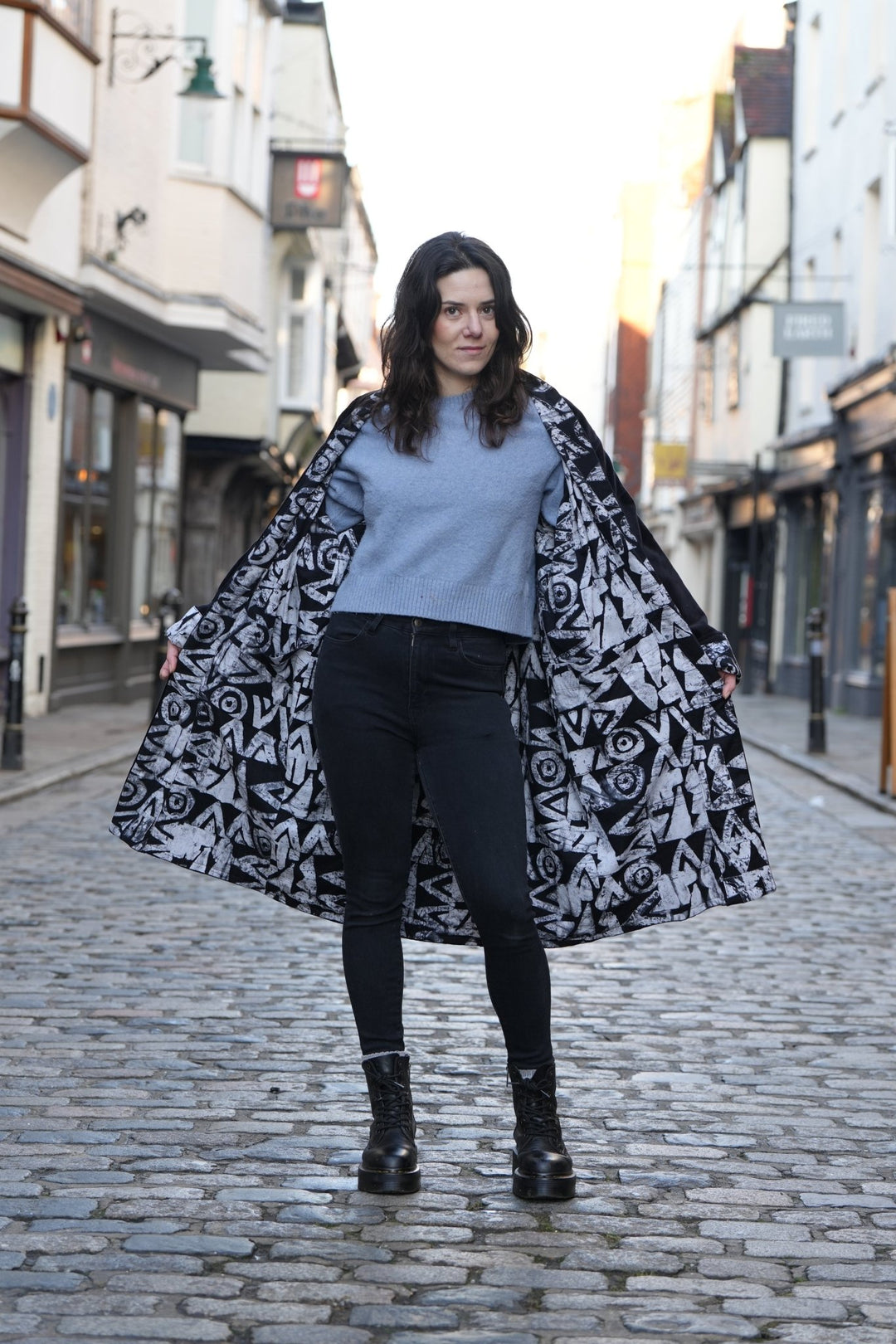 Monochrome Velvet Coat Long In Rare Batik - Violet Elizabeth - Clothing