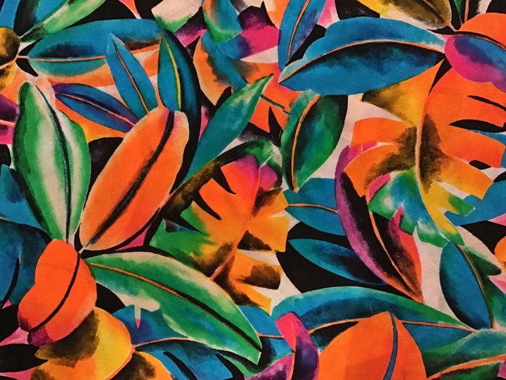 Multicoloured Jungle Screen Printed Screen Printed Cotton Fabric