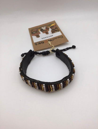 Nature inspired Glass Beaded leather bracelet - Violet Elizabeth - Jewellery