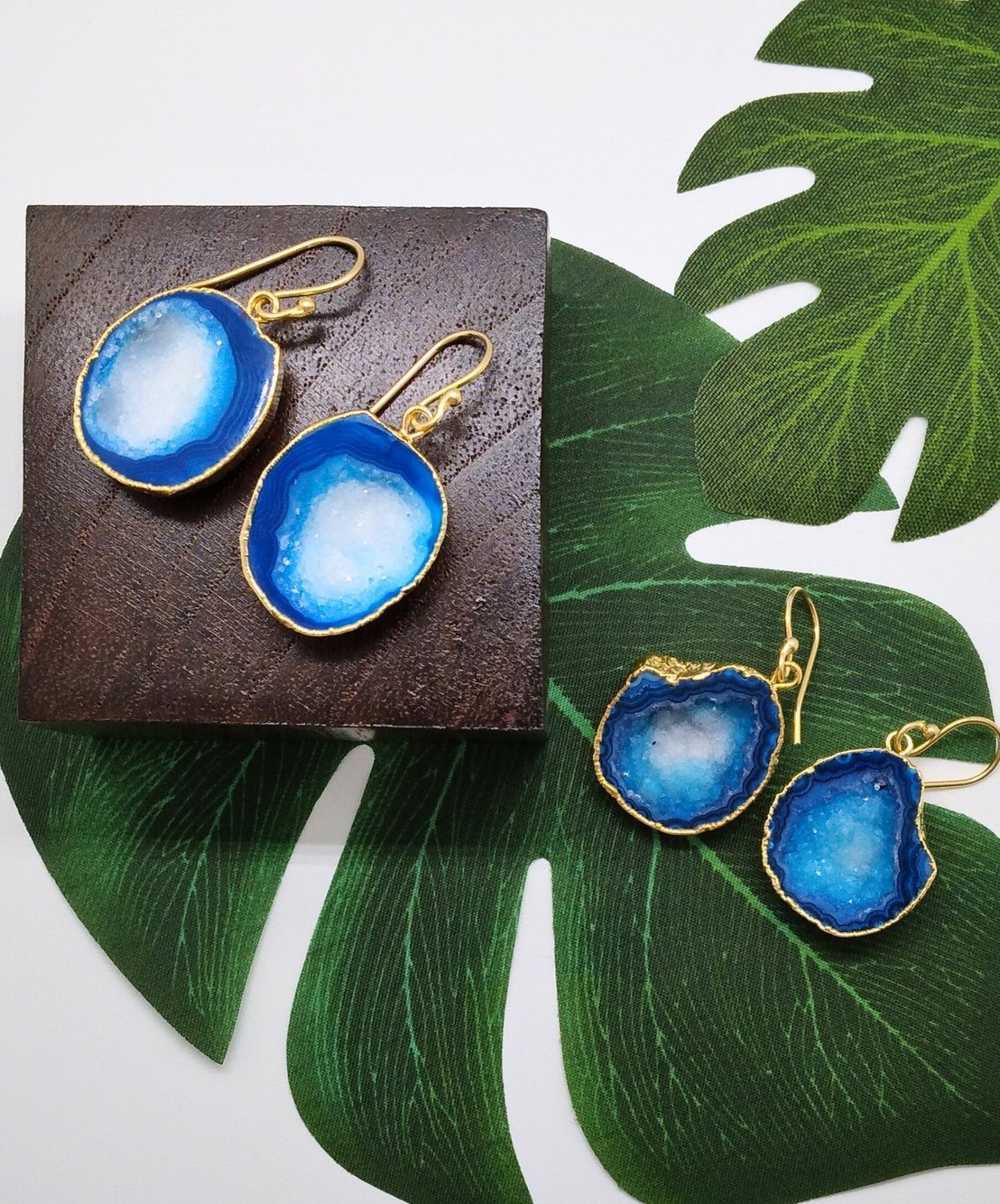 Ocean Blue Geode Druzy Earrings - Violet Elizabeth - Jewellery