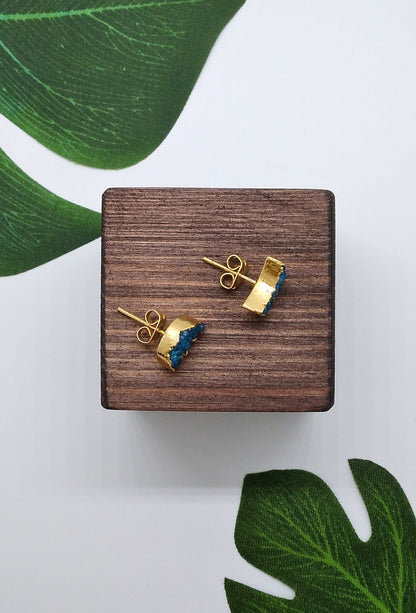 Ocean Blue Geode Druzy Moon Studs - Violet Elizabeth - Jewellery