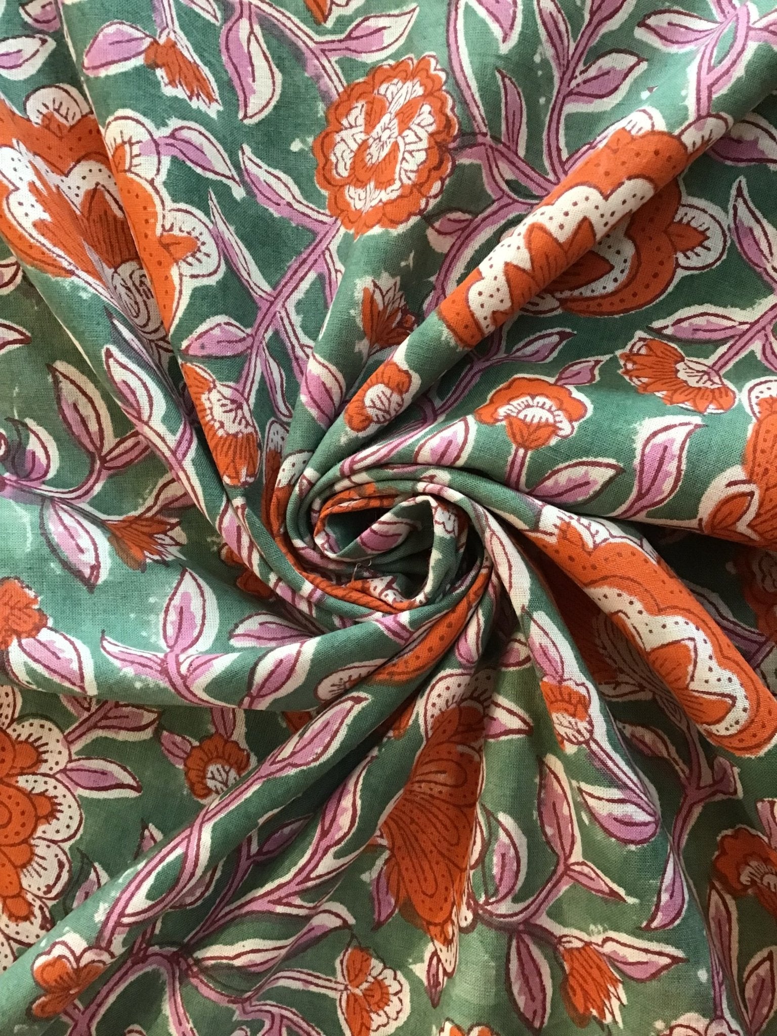 Orange and purple sprays Block Printed Fabric - Violet Elizabeth - Haberdashery