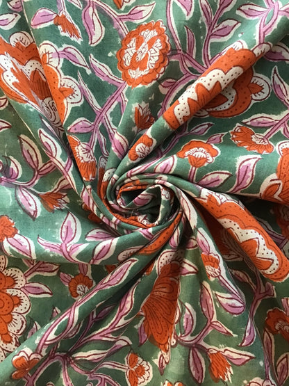 Orange and purple sprays Block Printed Fabric - Violet Elizabeth - Haberdashery